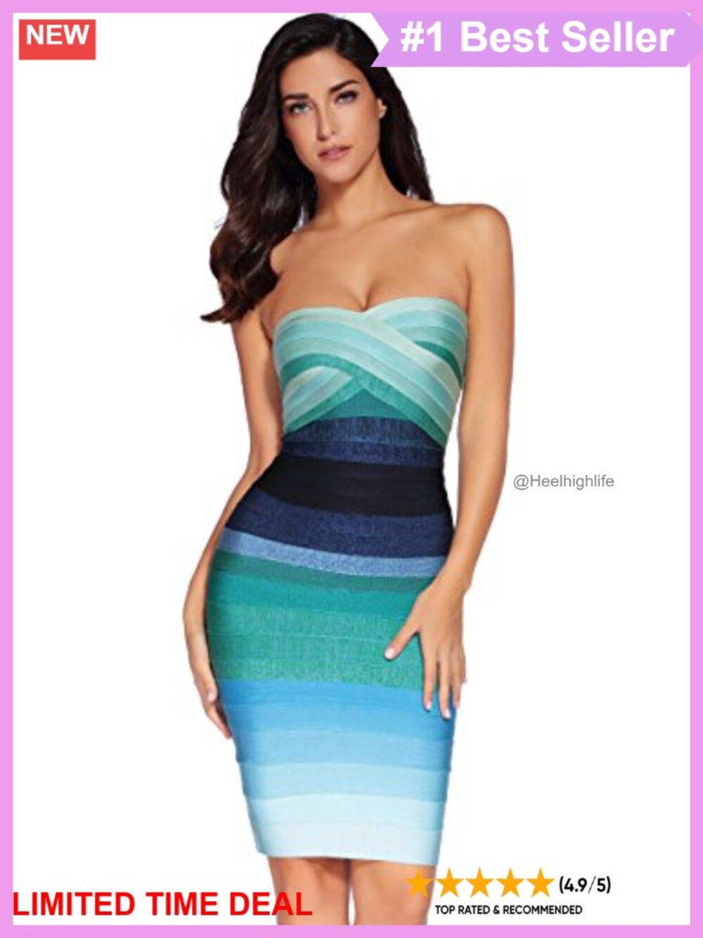 Meilun Bandage Strapless Bodycon Party Dress Knee-Length Clubwear